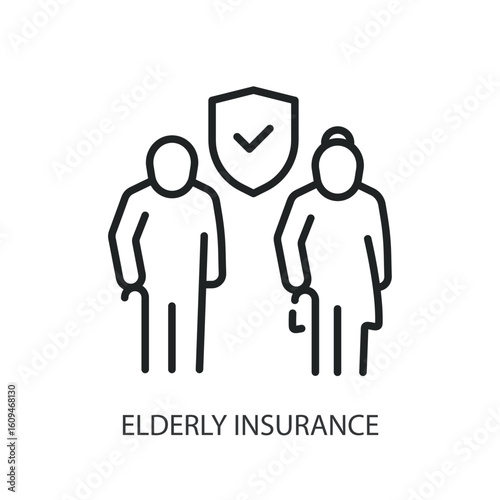 Elderly insurance thin line vector icons.