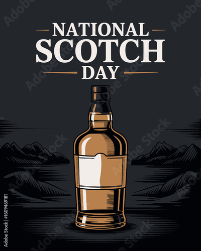 National Scotch Day Celebration Whiskey Bottle Graphic Design
