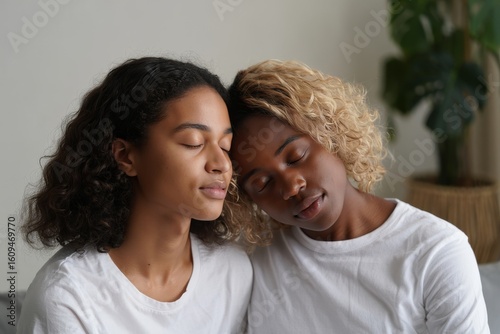 Two african american women resting together concept of friendship and relaxation