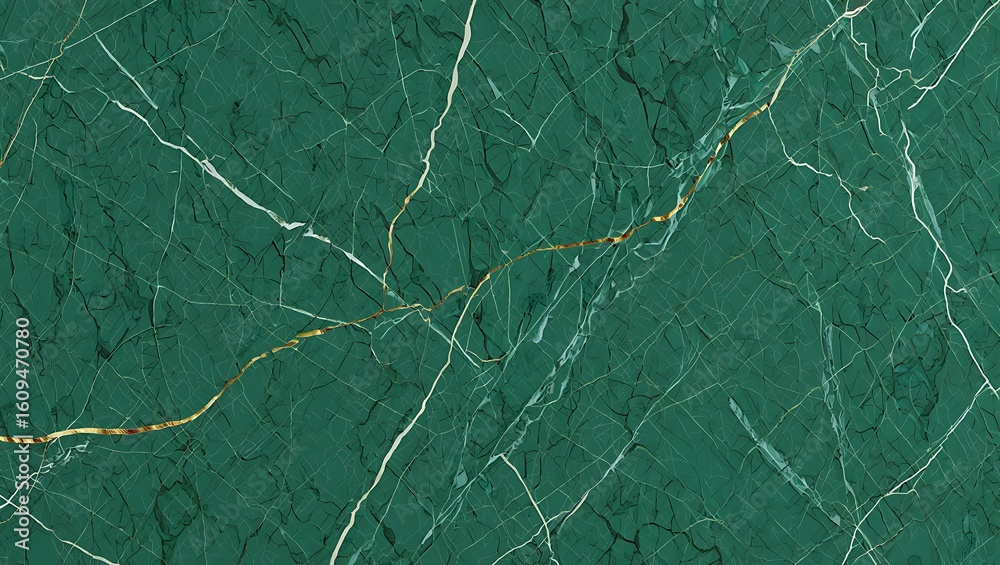 Naklejka premium Abstract green marble texture with white veins and golden accents for luxurious backgrounds