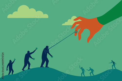 giant spectral hand pulling zombies sky