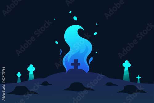 glowing blue mist reviving buried corpses