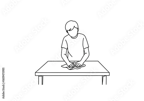 A child is shown kneading dough on a table, preparing to bake.