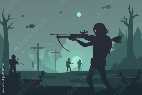 hunter crossbow aiming zombies