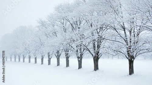 Wallpaper Mural a row of bare trees covered in snow on a quiet winter day in a misty white landscape Torontodigital.ca