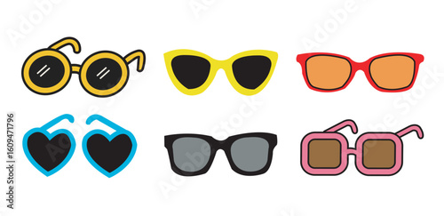 Retro Sunglasses Vector Set. Colorful Eyewear Icons, Summer sunglasses vector illustration