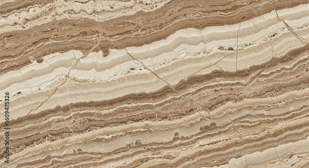 Obraz premium Elegant beige and brown onyx stone texture with wavy lines and subtle cracks.