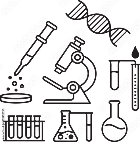 Biotechnology Research and Experimentation Icons – Gene Editing, Cell Culture, PCR, and Lab Instruments