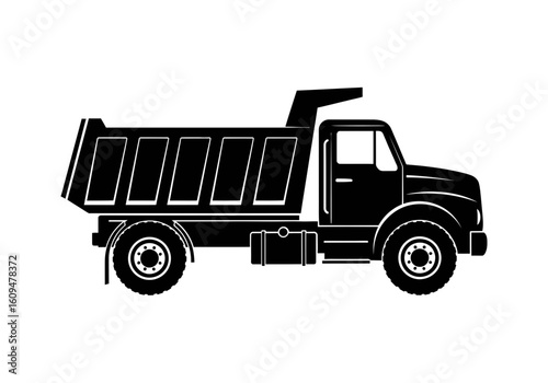 Black dump truck isolated on white background