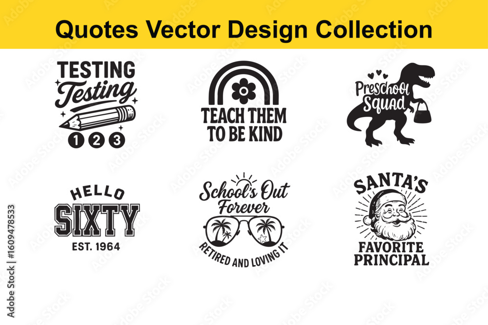 Fototapeta premium Variety of Black and White Themed Designs Featuring Education Retirement and Holiday Concepts collection six