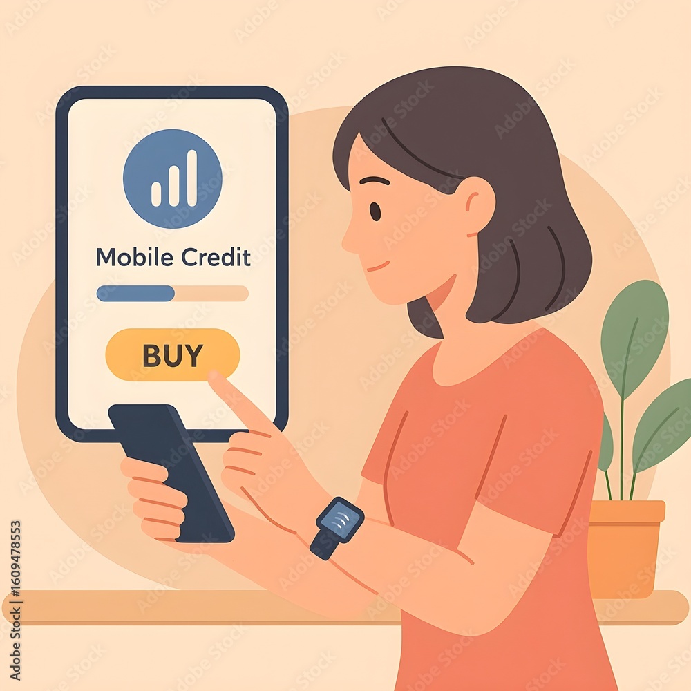 Online Mobile Credit Purchase 2D Illustration of Woman Using App
Online Mobile Credit Purchase 2D Illustration of Woman Using App