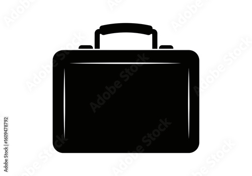 Black silhouette of a classic briefcase with handle isolated on white background
