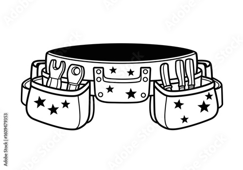 Tool belt with various tools, ready for construction work