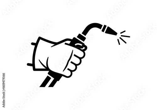 Hand holding a welding torch, ready for metalwork