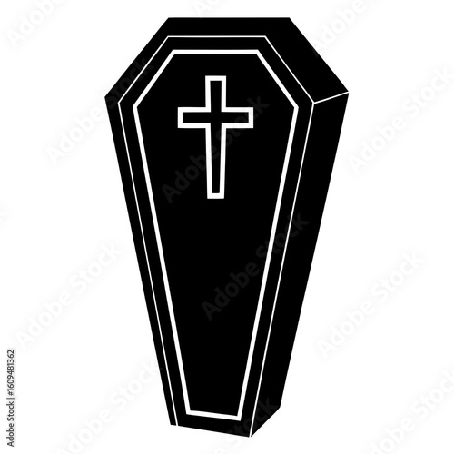 Black coffin with white cross casket burial