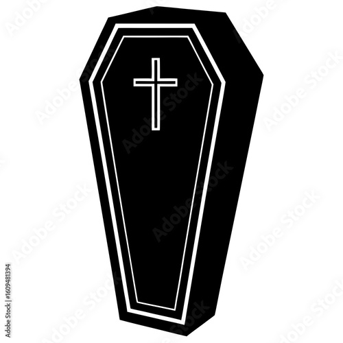 Black coffin with white cross religious