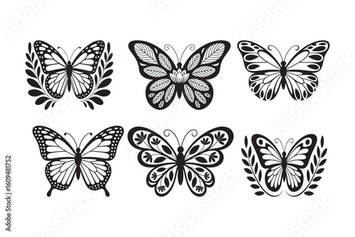 	
Black line art of a butterfly bundle for kids coloring book coloring page doodle art in white background	
