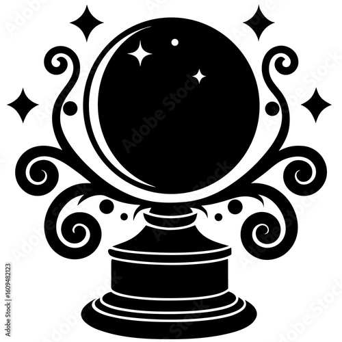 Mystic orb with swirling ornate stand crystal ball