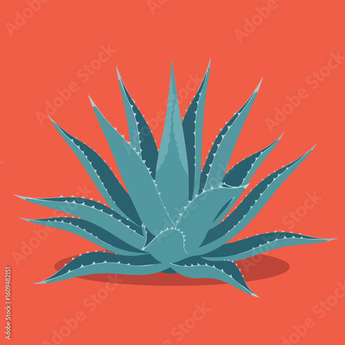 Stylized blue agave plant illustration with sharp spiky leaves.