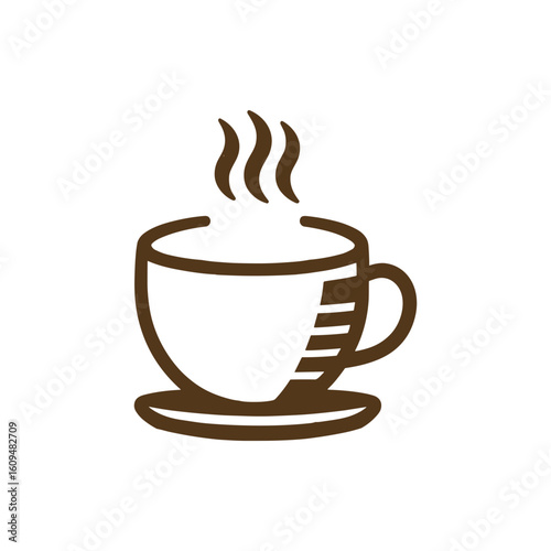 A steaming cup of coffee on a minimalist table with a serene background ambiance