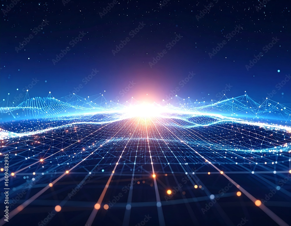 Obraz premium Abstract digital landscape at dawn