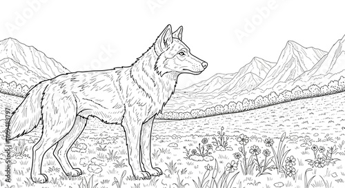 Howling Wolf Vector Outline for Forest & Wild Animal Coloring Books