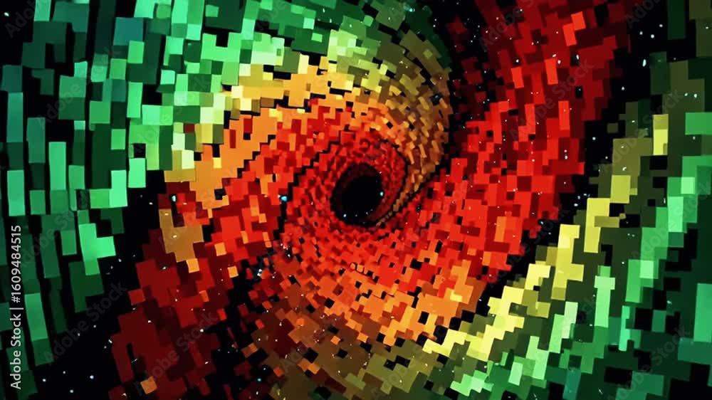 psychedelic pixel tunnel, RGB square tiles in spiral motion, retro 8bit ...