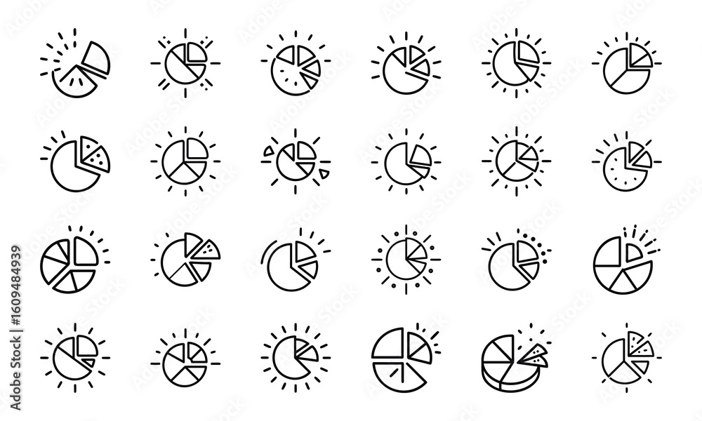 Fototapeta premium Line Art Icons for Data Analysis, Business Intelligence, and Graph Representation