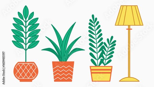 Indoor Plants and a Lamp Creating a Cozy and Relaxing Home Interior Scene with Nature Inspired Decor