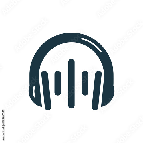 Modern headphones with sound wave graphic, set against a clean white background, ideal for music-related content