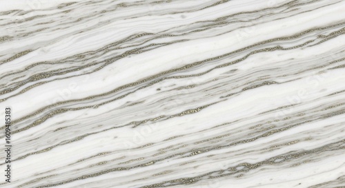 Close-up of a white surface with gray, diagonal, wave-like streaks creating a textured, natural stone appearance.