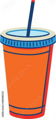 Orange cup with blue straw and red trim beverage drink