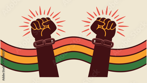 Unity and strength two fists raised high depicting freedom and empowerment within black history month illustrations for social justice