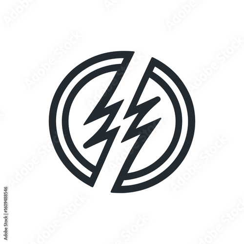 Abstract logo design featuring dual lightning bolts within a circular frame, symbolizing energy