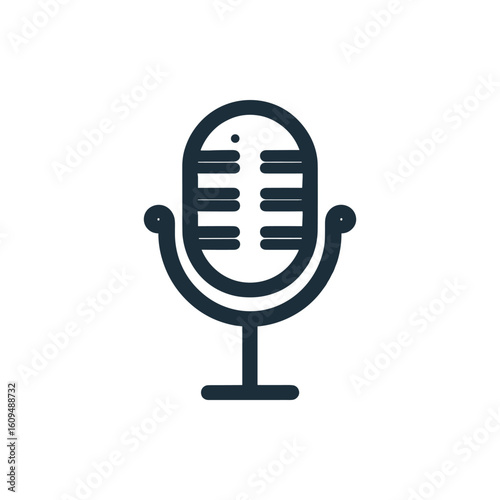 Vintage microphone on a stand with a blurred background, ideal for music and podcast themes