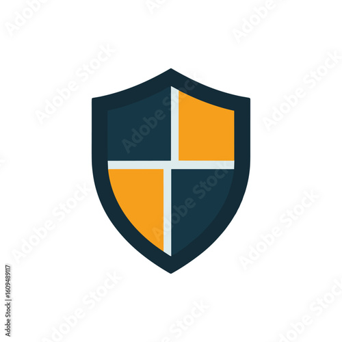 A modern shield emblem featuring a divided design with dark and vibrant colors, symbolizing protection Free Download A modern shield emblem featuring a divided design with dark and vibrant colors, symbolizing protection - GFXLoad