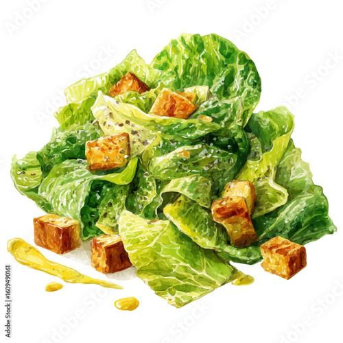 Caesar Salad in watercolor style, vector illustration, isolated on white background.