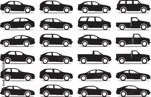Diverse vehicle silhouettes collection sedan coupe