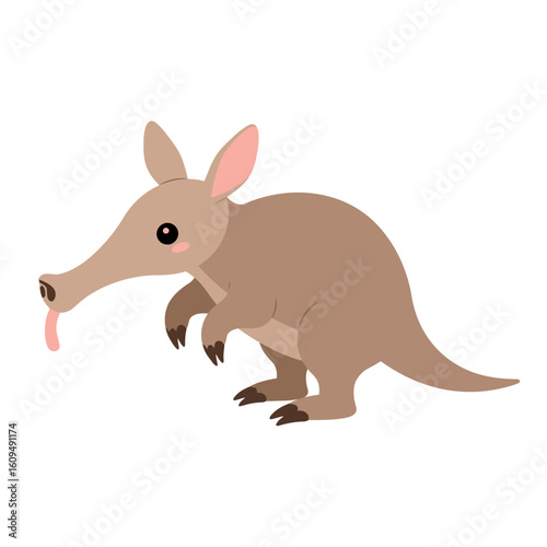 Adorable aardvark with tongue sticking out, a cute cartoon animal for children's illustrations