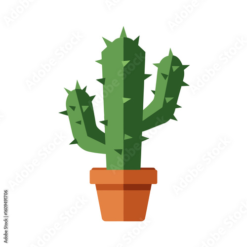 Stylized green cactus in a terracotta pot brings desert vibes to any modern design project or creative campaign