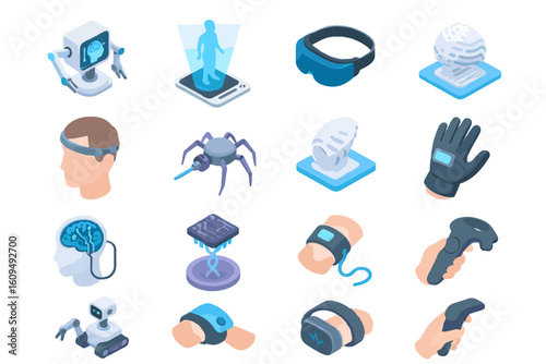 Futuristic brain tech: ai, robotics, wearables, virtual reality, cybernetics