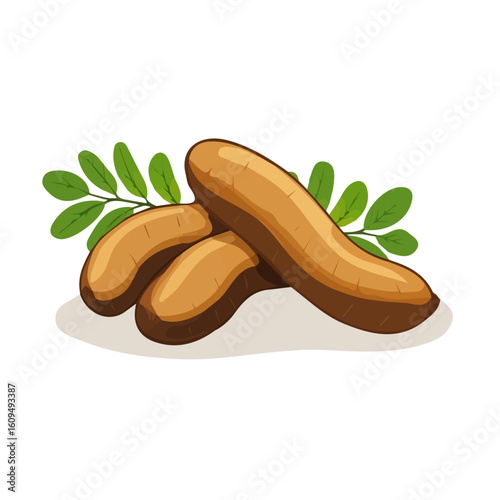 A Minimalistic 2D flat icon featuring tamarind pods, clean vector design, simple illustration style, isolated on a white background, modern element in vector and EPS format. simple design