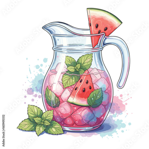 Watermelon Mint Drink Watercolor Sublimation
