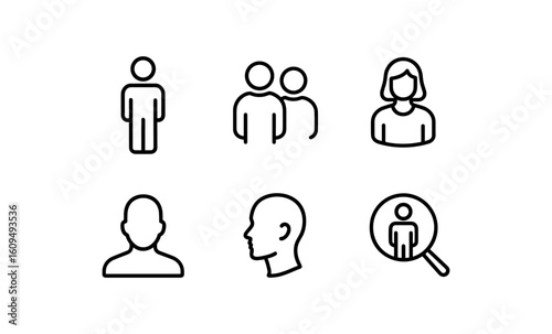 Minimalist line art icons of people and profiles for modern design