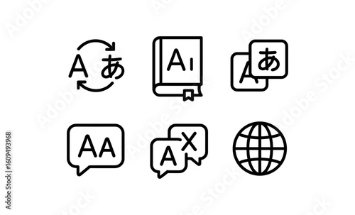 Language translation icon set in minimalist line style for apps and websites