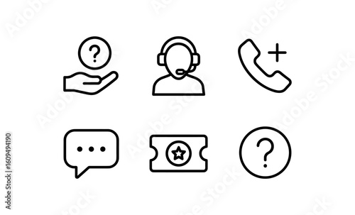 Minimalist customer support icons set featuring communication and assistance symbols