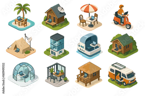 Isometric remote workspaces in diverse outdoor settings