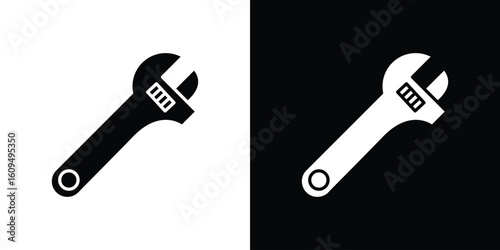 Adjustable wrench icon. black and white line icons pack.