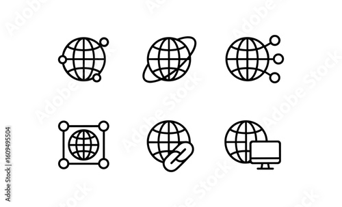 Minimalist globe icons for global network and connectivity design