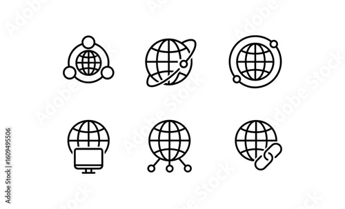 Global network icons in modern linear design